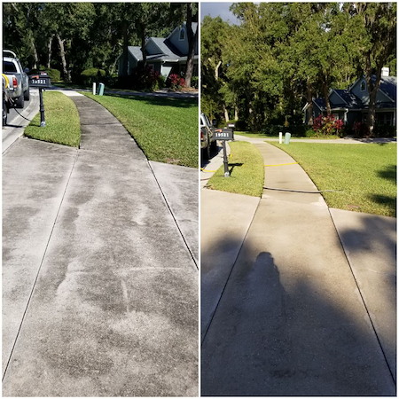Sidewalk cleaning for safety reducing slip hazards from algae and mildew
